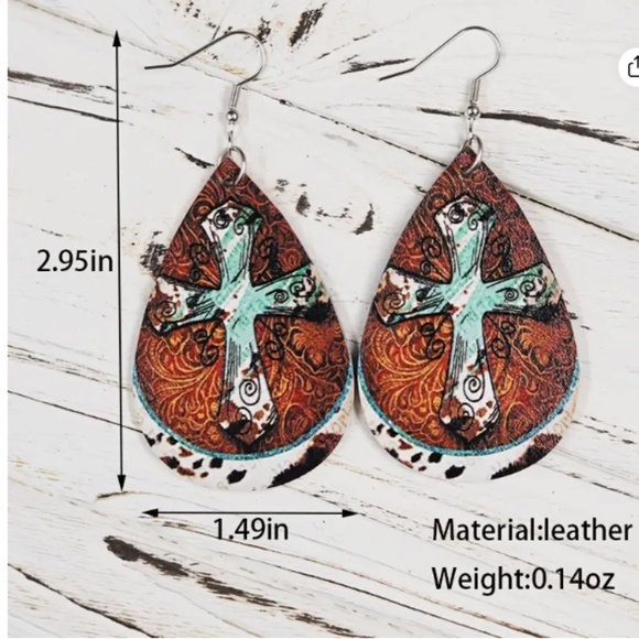 NEW VINTAGE STYLE BOHO ANIMAL PRINT SUNFLOWERS AMERICAN FLAG CROSS EARRINGS - Picture 3 of 3